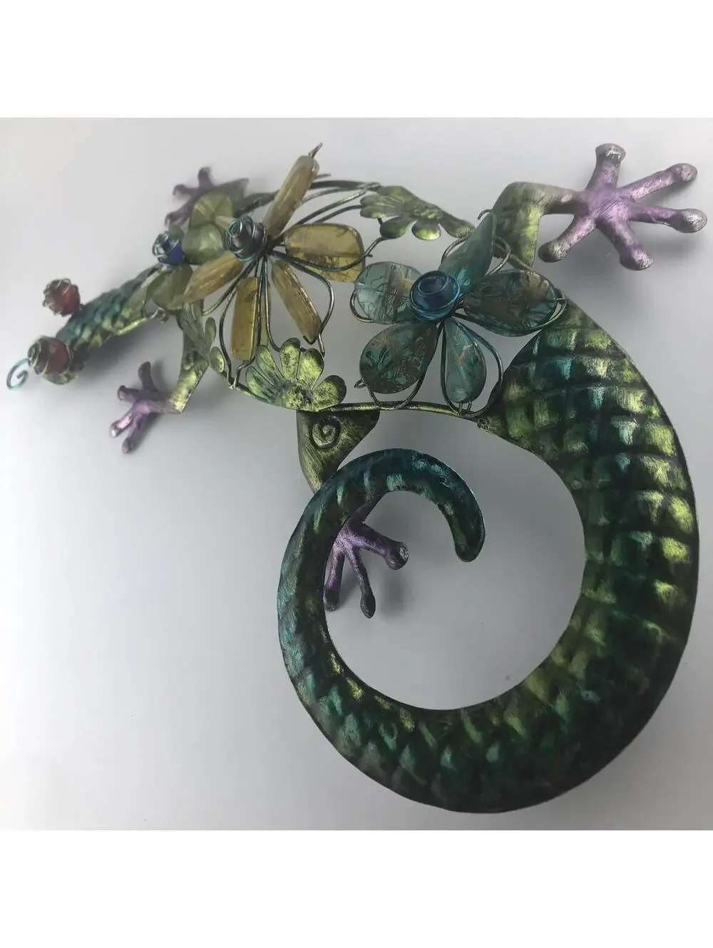 Gecko and flowers Wall Art Large Handmade ~19